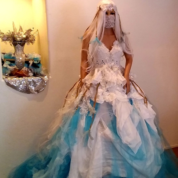 SAMPLE GOWN ONLY-CHEROKEE Turquoise/White Boho Boho Gown Set - Picture 6 of 13